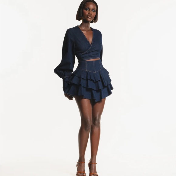 Ofuure Dark Blue Denim Ruffle Skirt Set - Picture 8 of 9